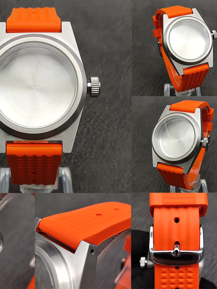 38MM men's watch case is suitable for Japanese NH35 movement brushed process orange silicone strap sapphire mirror