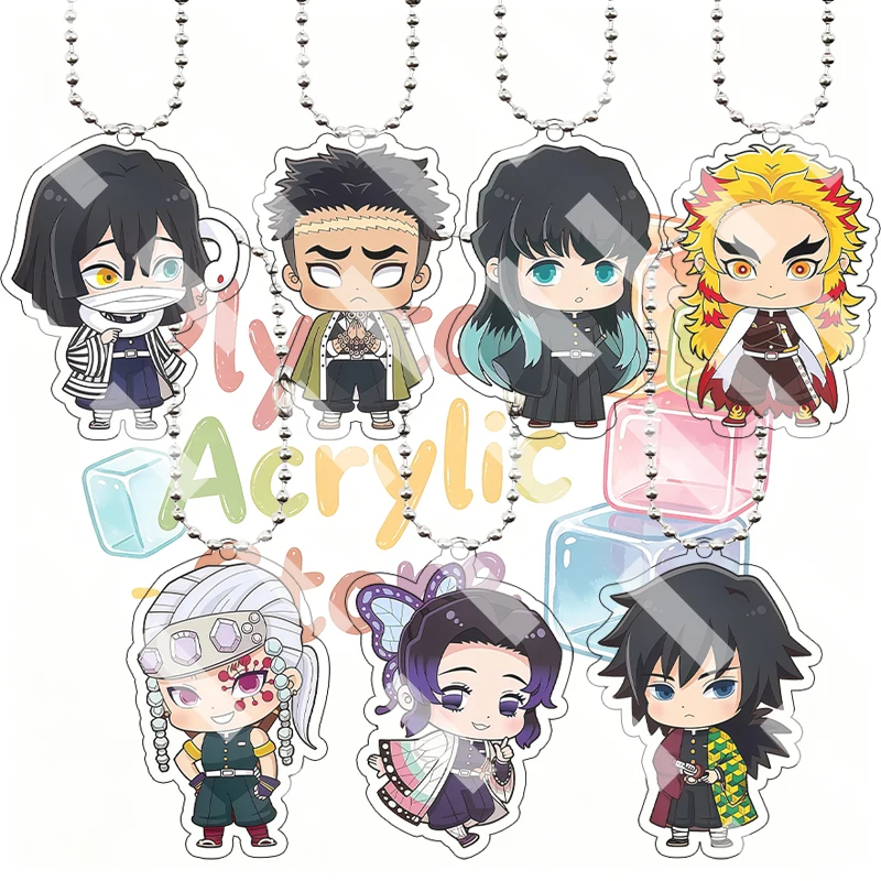 Cartoon Demon Slayer Q Version Acrylic Keychain Anime Tengen Uzui Shinobu Kocho Tomioka Giyuu Character Anime Key Rings Pendant