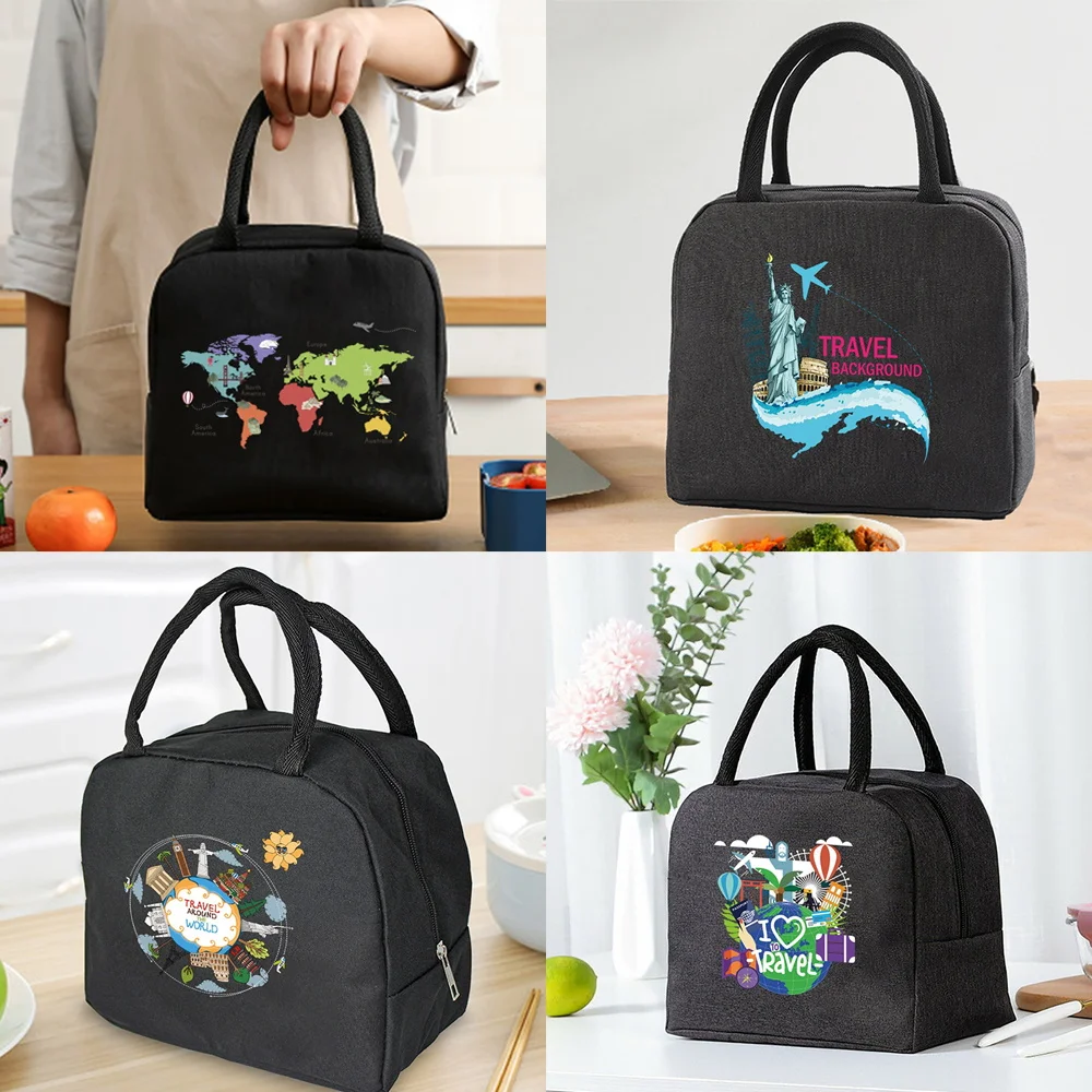 

Insulated Lunch Bag Zipper Cooler Tote Thermal Bag Lunch Box Canvas Food Picnic Lunch Bags for Work Handbag Travel Pattern