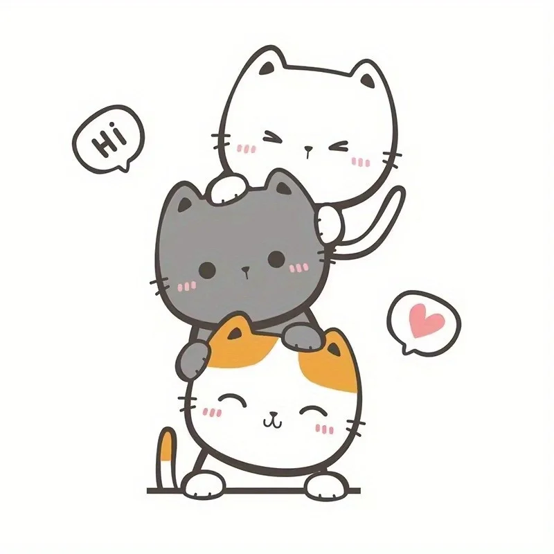 

1PC Cute Stacked Cartoon Cats Decor - Hi & Heart Bubbles Style Adornment for Car Laptop Phone