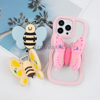 Trovaille 귀여운 꿀벌 휴대폰 그립톡, 만화 그립톡 휴대폰 브래킷, 모바일 스탠드 거치대, 3D 소프트 실리콘 휴대폰 지지대, 카와이 