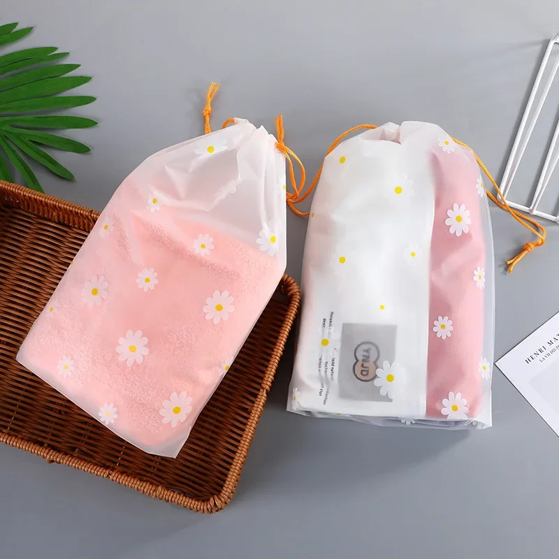 40P Daisy Drawstring Storage Bag Transparent Waterproof EVA Large Capacity Clothes Shoes Organizer Portable Makeup Toiletry Bags