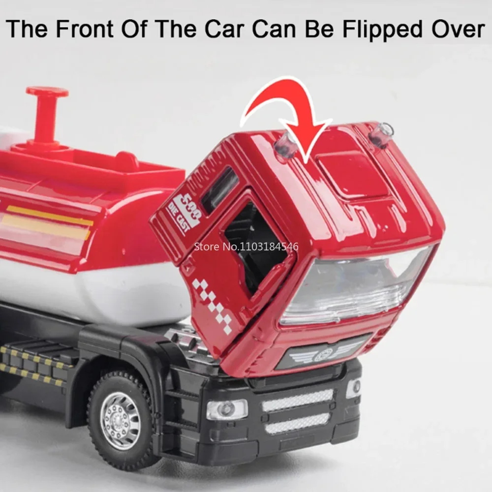 Modèle de camion d'arrosage, jouets de voiture en alliage moulé sous pression, véhicule d'ingénierie, pneu en caoutchouc, son et lumière, jouet de traction, cadeau d'anniversaire pour enfant