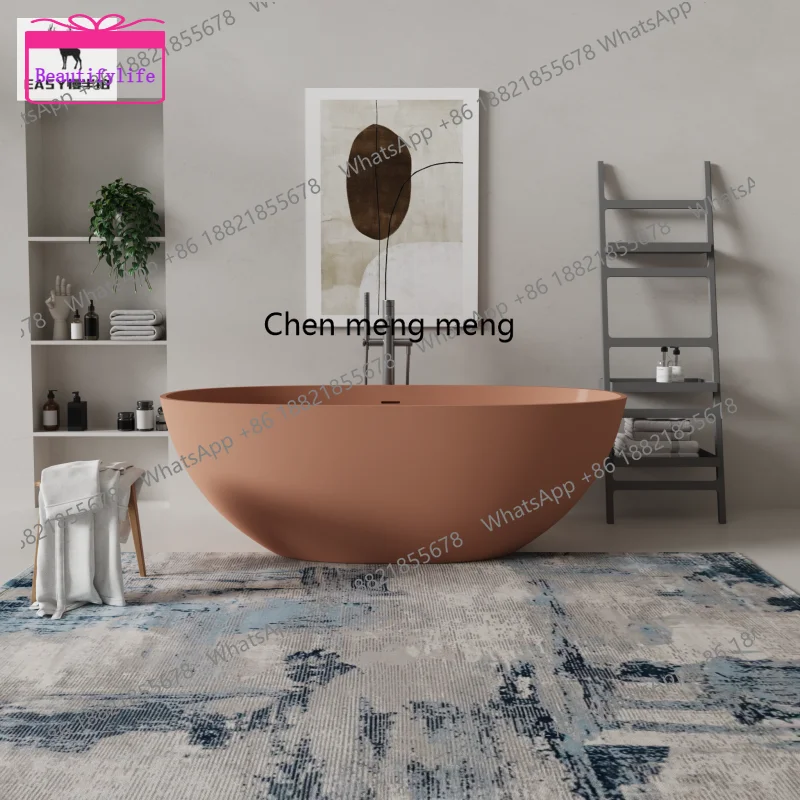 A17 Blue color full body artificial stone bathtub independent deep bubble hotel homestay small apartment