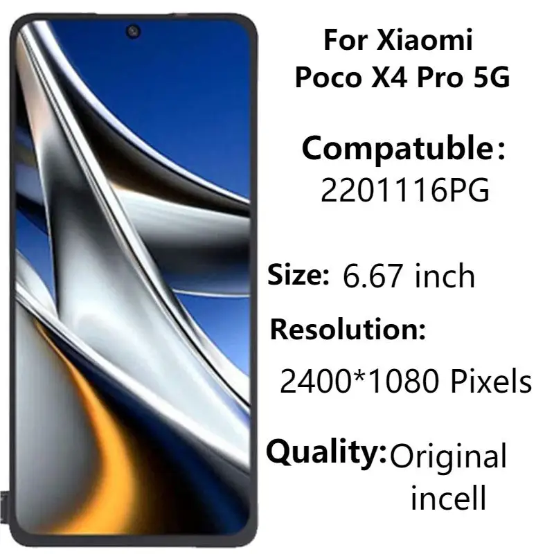 

Оригинальный сенсорный экран AMOLED для Xiaomi Poco X4 Pro, дигитайзер в сборе, Poco X4 Pro 5G 201116PG, 6,67 "ЖК-дисплей с рамкой