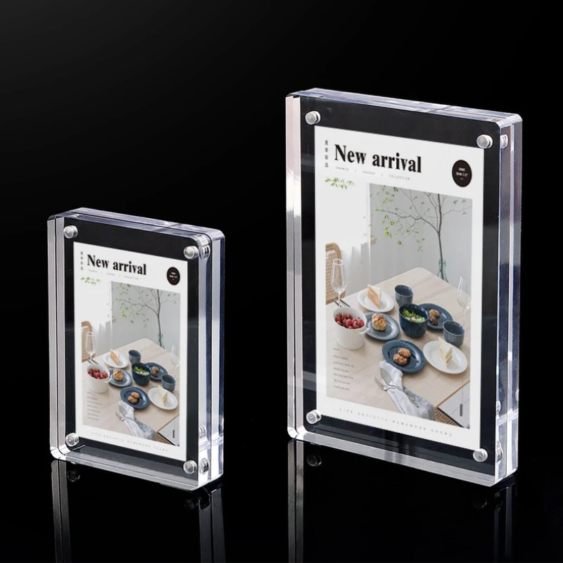 Magnetic display stand acrylic transparent vertical sign table card double-sided price tag strong photo frame