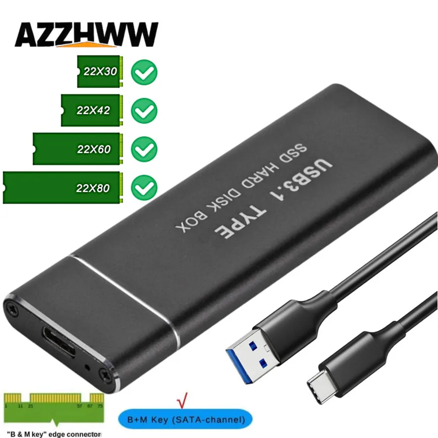 Type-C USB 3.1 to M.2 NGFF SSD Mobile Hard Disk Box Type-C Adapter Card External Enclosure Case for M.2 SATA SSD 2230/42/60 2280