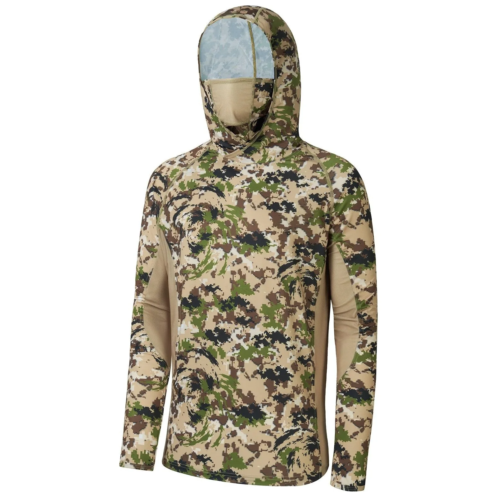 Herren-Waldtarn-Angelhoodie mit Gesichtsmaske, UV-Schutz UPF50+, schnelltrocknend, atmungsaktiv, langärmelig, für Angeln und Jagd – Detail 8