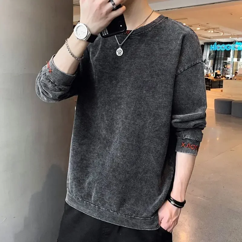 LIBIELIY Fashion O-Neck All-match Letter Embroidery Sweatshirts Men Clothing 2024 Autumn Winter New Loose Korean Tops Casual Swe