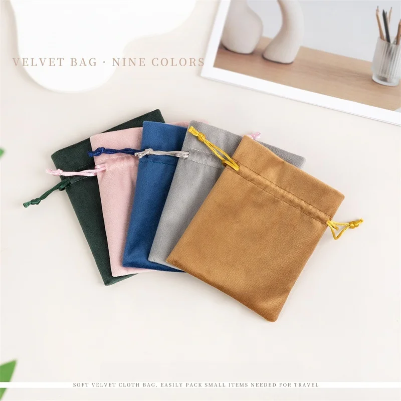 50pcs Wholesale Velvet Drawstring Bag Flannel Cloth Small Gift Jewelry Packaging Storage Bundle Pocket Reusable Pouch
