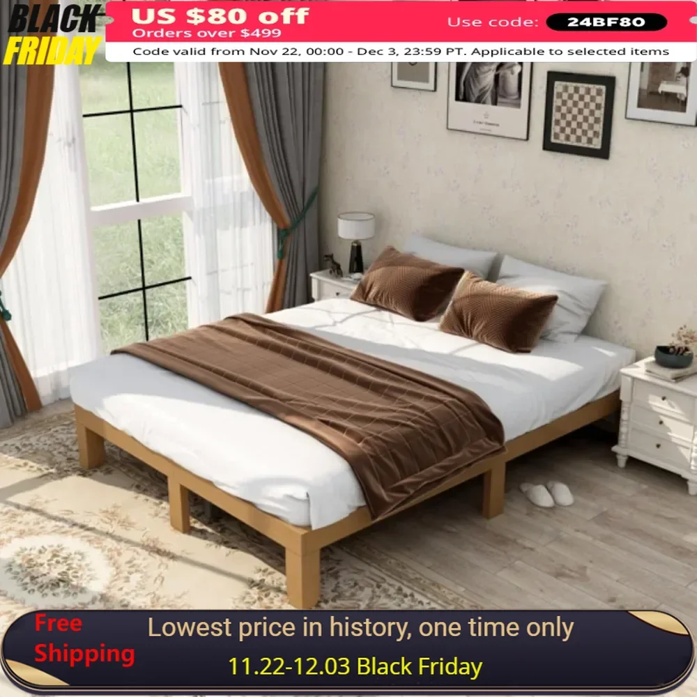 Queen Bed Frame，Platform Bed Suitable for Teenagers and Adults，No Box Spring Frame，Easy To Assemble，Wooden Bed Frame