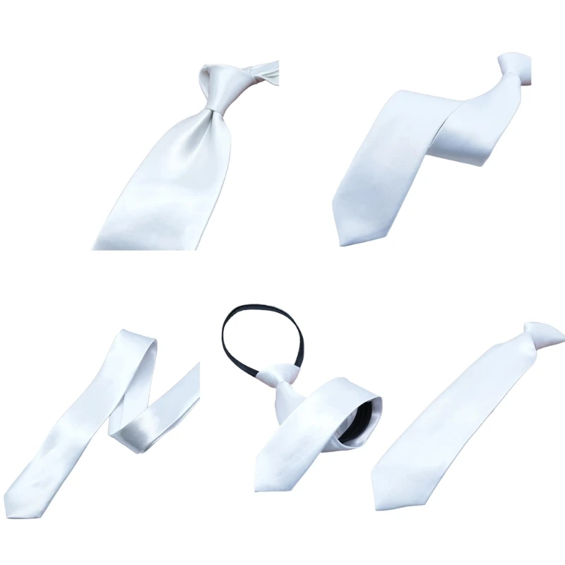 

Elegant Solid Color White Adjustable Zippers Necktie for Wedding and Office Wear Dropship