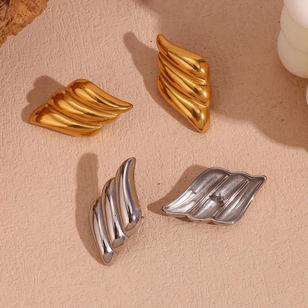 Geometric Three Layer Wing Earrings Tarnish Free Silver Color 316L Stainless Steel Jewelry 18K Gold Plated Accessories