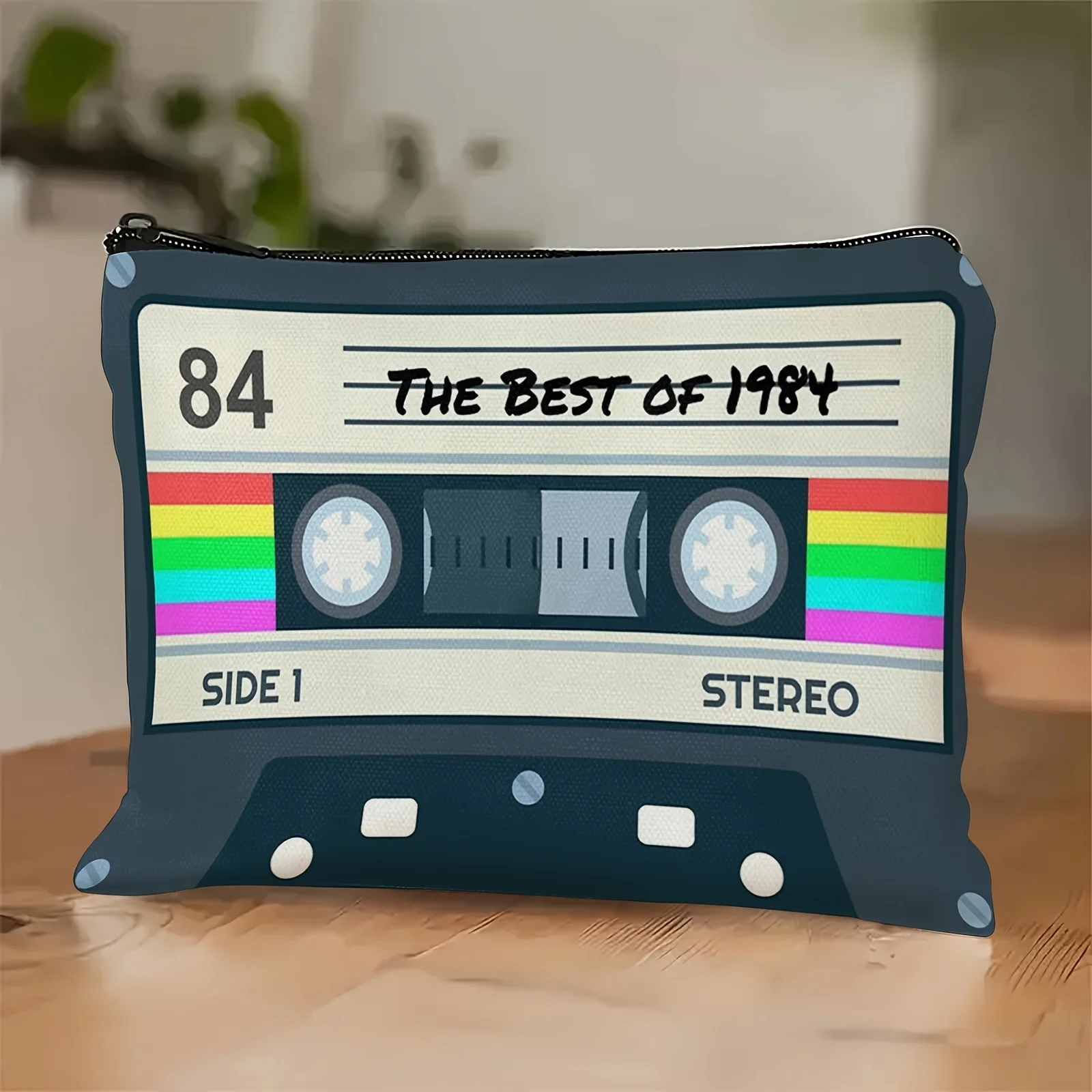 A Retro 1984 cassette cosmetic bag - cute multifunctional zipper pouch for women, jewelry storage bag