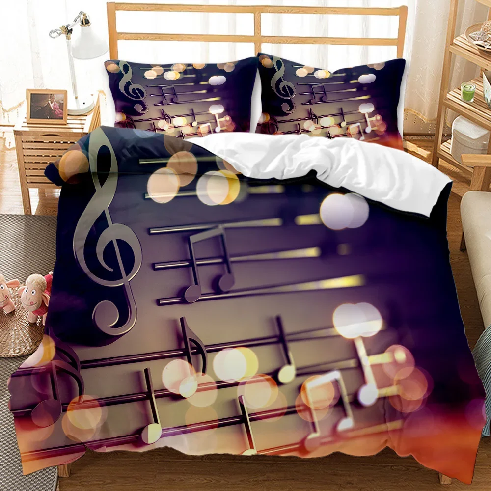 Music Duvet Cover Set,Music with G-Clef Key Instrument Rhythmic Design Queen King Twin Full Size 2/3pcs Polyester Bedding Set