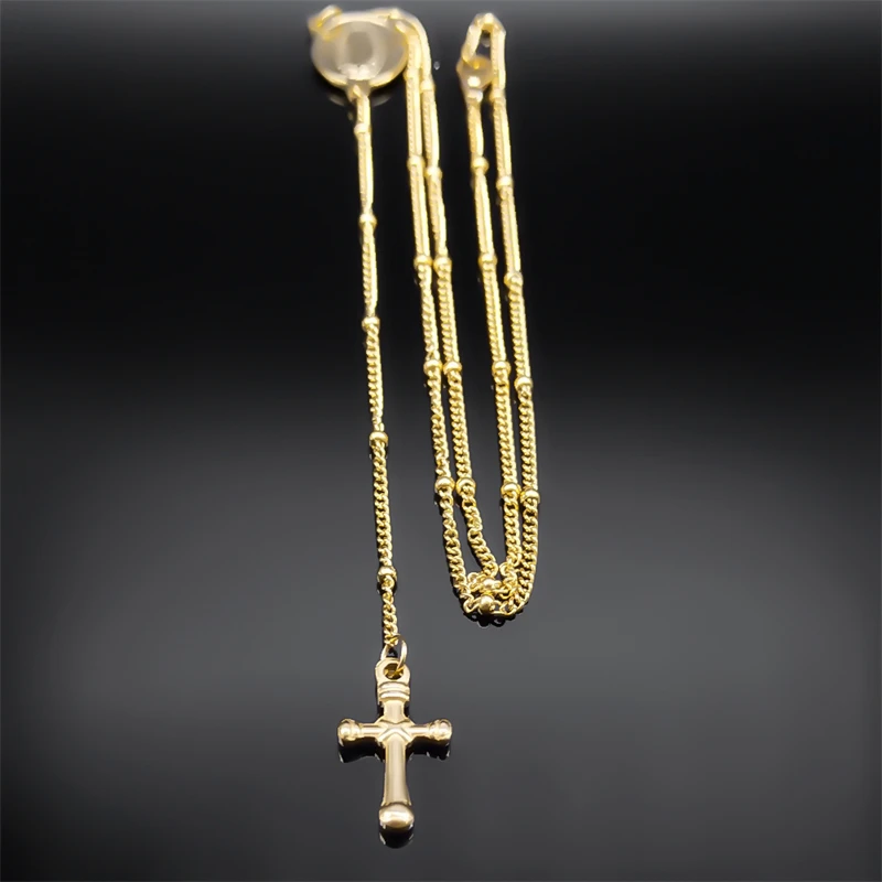 Virgin Mary Guadalupe Jesus Cross Necklace for Women Men Stainless Steel Gold Color Christian Rosary Long Chain Jewelry