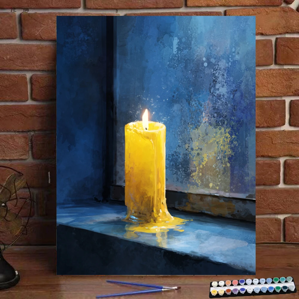 

Картина по номерам, горящая свеча, цифровая картина, ручная работа, подарок для взрослых и детей, украшение на стену D