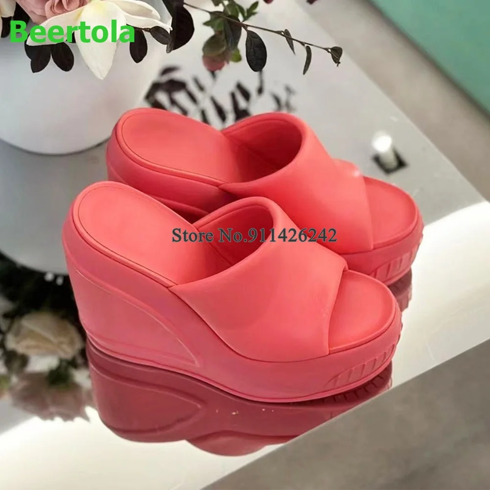 

Thick Sole Wedges Heel Fashion Slippers For Female Women Round Toe Solid Shallow Summer Elegant Outside Luxury Sandals Shoes