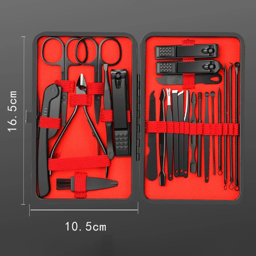 Ouriner 7/12/18/20/24PCS Set Professionele manicureset Roestvrij staal Vingernagel Teennagelknipper Set met leer Draagbaar