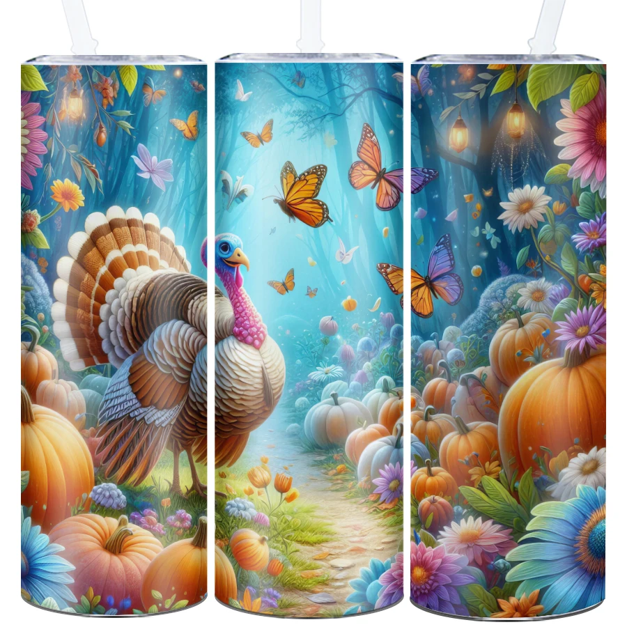 

1 шт., кружки для воды с 3D принтом в Турции и тыквой, соломенная крышка, 20 унций, прямые чашки из нержавеющей стали с горячей и холодной изоляцией, портативные дорожные стаканы