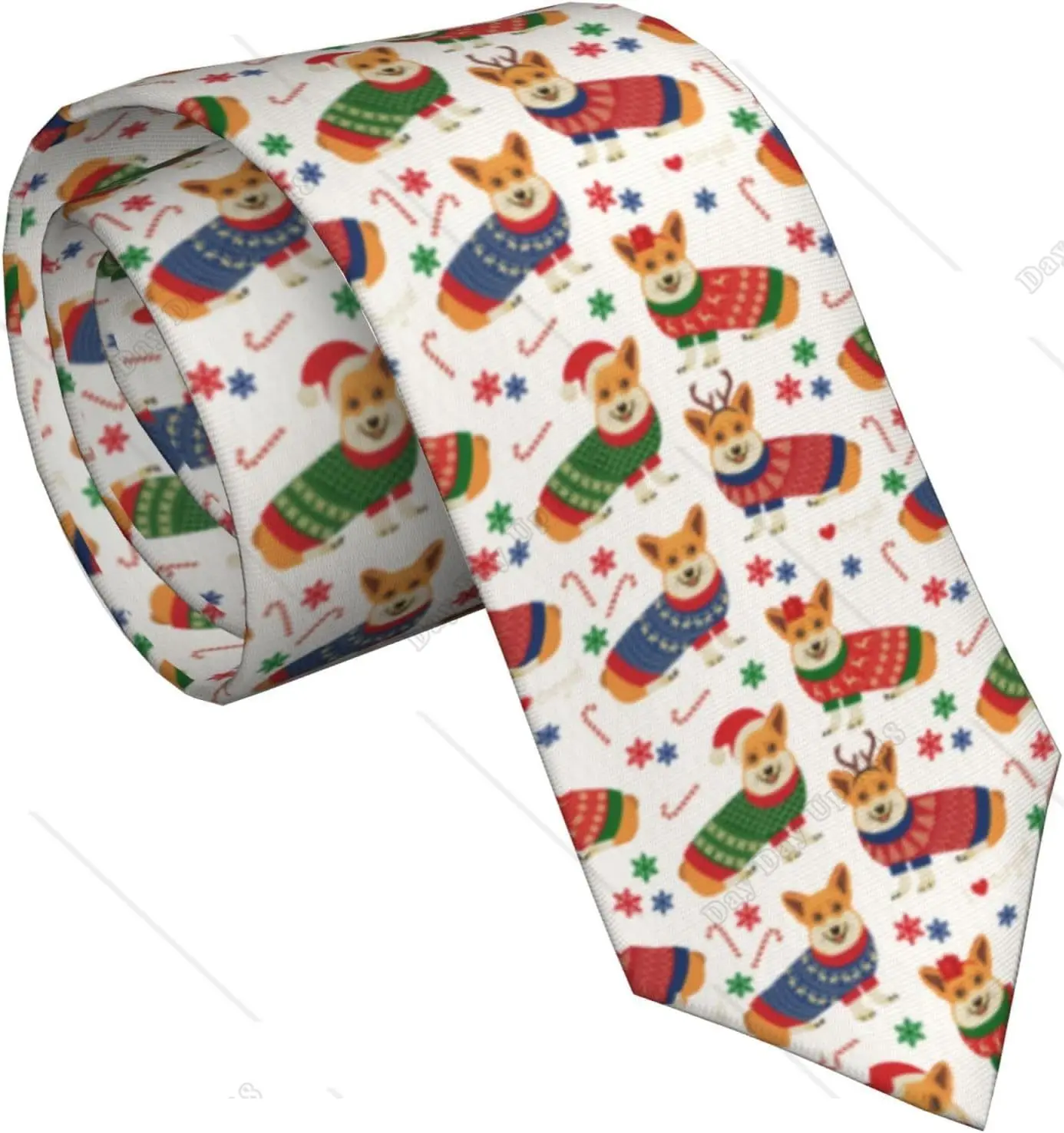 Corgi Cute Animal Christmas Tile Pattern Mens Novelty Necktie Ties Funny Neckties Fashion Neck Ties Ties for Men