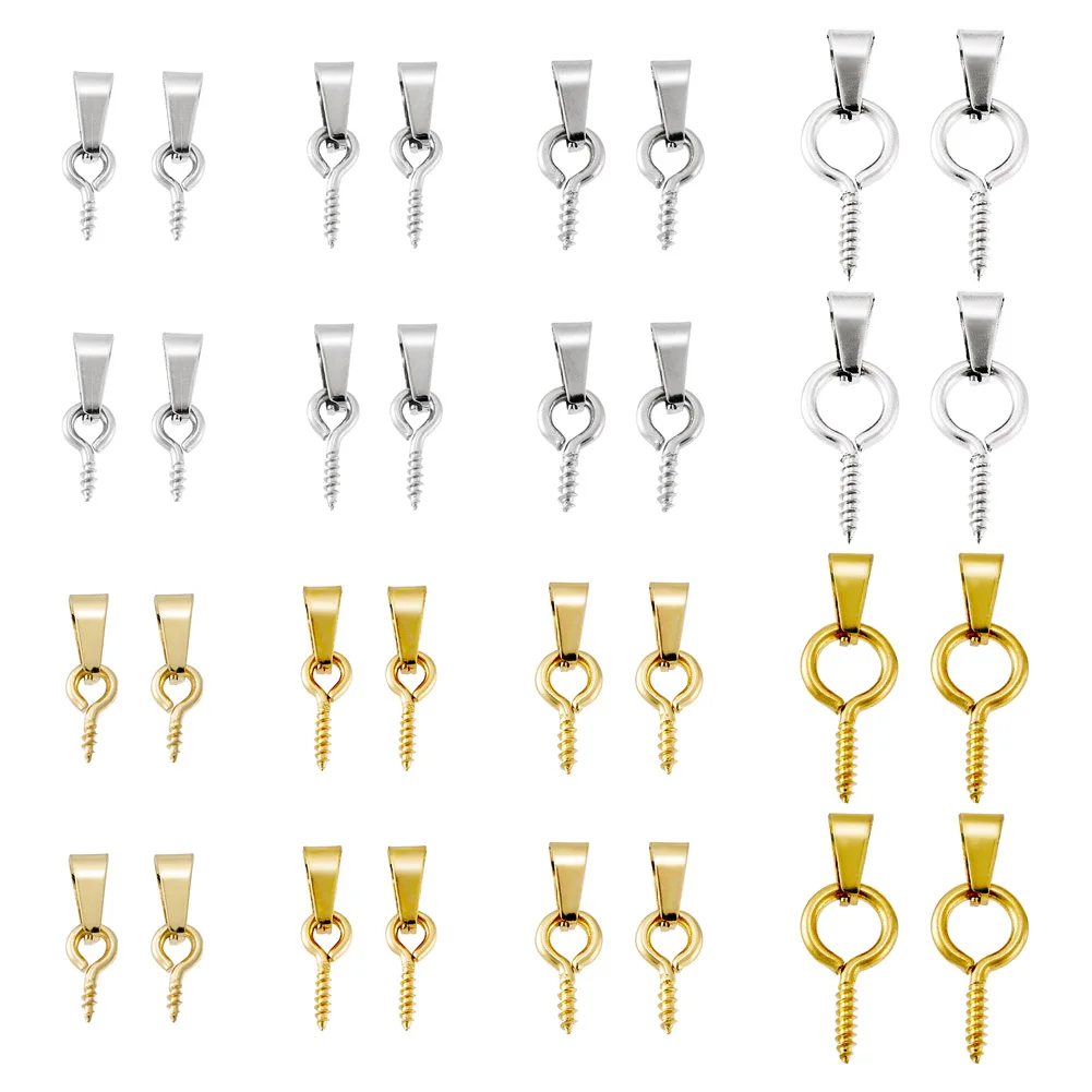 

32Pcs 304 Stainless Steel Screw Eye Pin Hooks Peg Bails Stainless Steel Pendant Connectors DIY Necklace Jewelry Making Finding