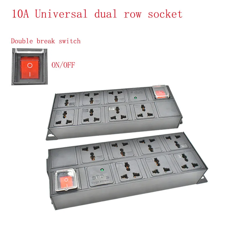 PDU power board network cabinet rack C14 port 10A universal dual row socket 3-17AC with double break switch lightning protection