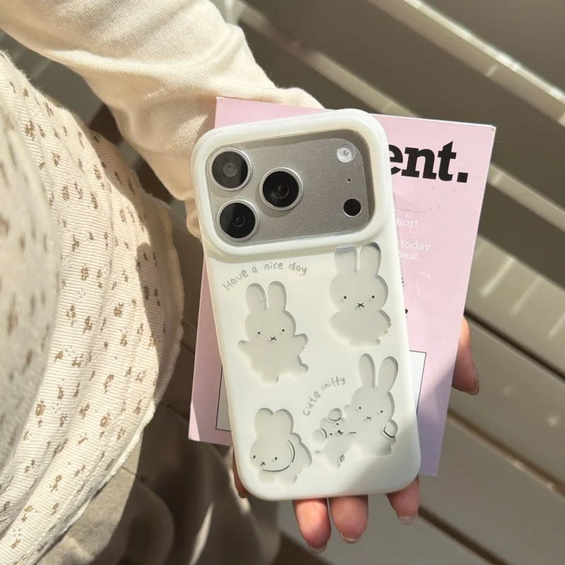 

Creativity Cute hollow-out Miffy silicon phone Case For iPhone 16 17 13 14 15 Pro Max Lovely Cartoon Miffy shockproof Back Cover