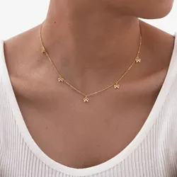 Stainless Steel Bow Pendnat Necklace for Women, Personal Gold Plated Jewelry