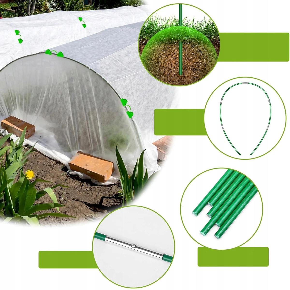 Gewächshaus-Bügel-Set, DIY Anzuchttunnel, 70 Stück Rostfreie Glasfaser-Rahmenstützstäbe für Reihenabdeckung, Schattentuch, Frostschutznetz & Pflanzenstäbe – Detail 6