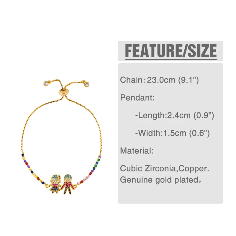 FLOLA CZ Rainbow Cross Bracelet Woman Rainbow Crystal Boy Girl Heart Bracelet Gold Plated Jewelry pulseras mujer moda brtb78