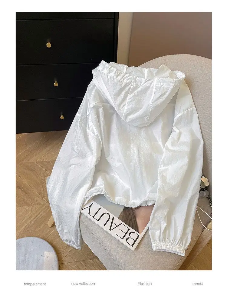 Women Solid Color Hooded Sun Protection Jacket Loose Breathable UV Protection Summer Coat S-4XL