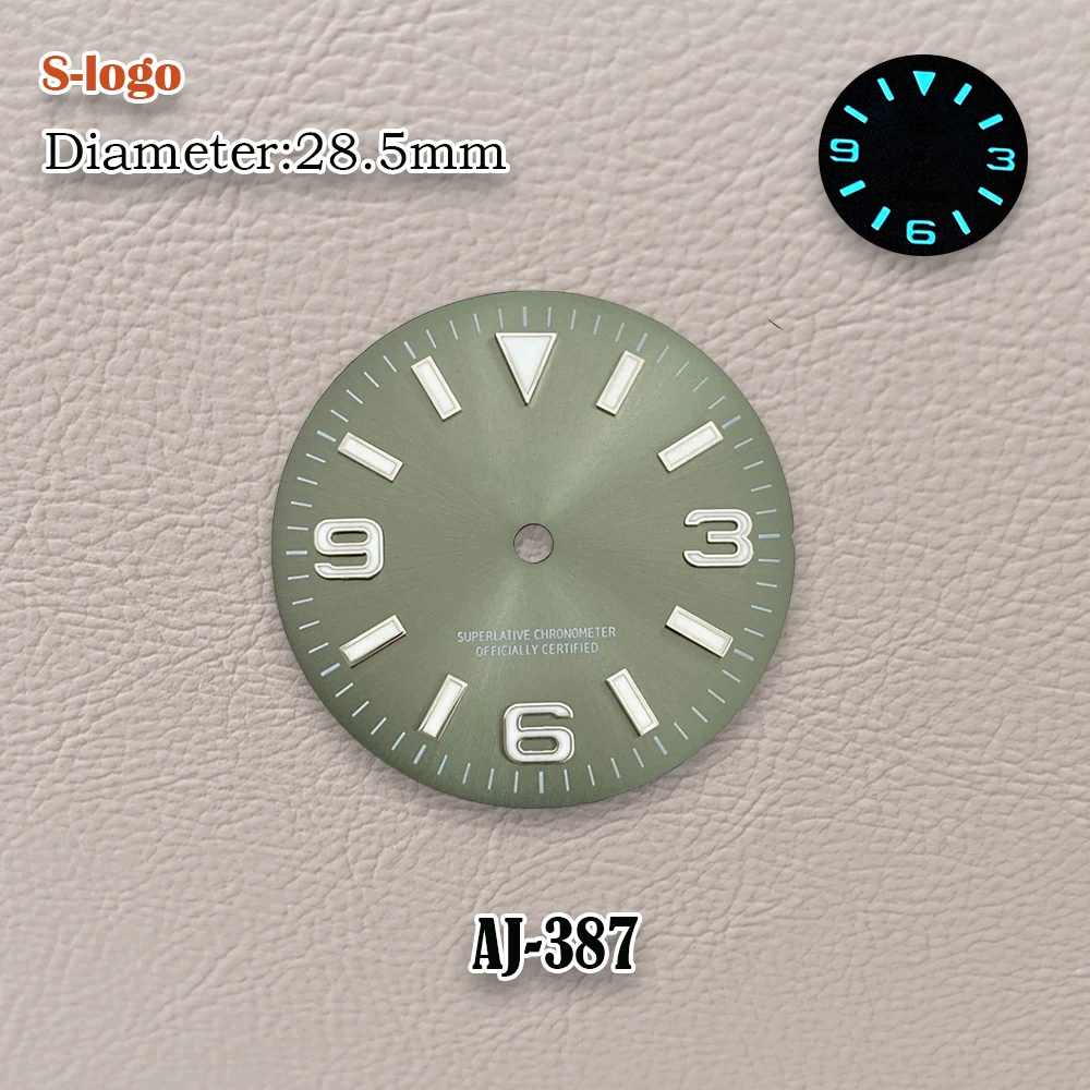 28.5mm S Logo Explorer Dial Suitable For NH35/NH36 Japanese Automatic Movement Ice Blue Luminous Watch Accessories repair Tools