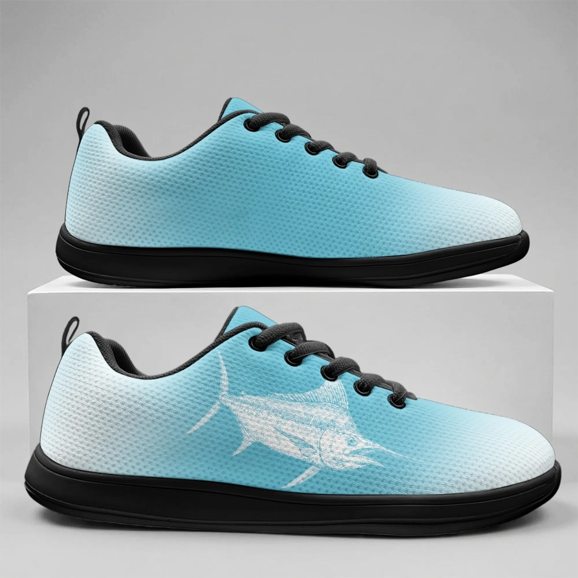 XIXIRIMIDO Strappy Wide-toed Shoes Fish Print Mens Walking Shoes Casual Shoes Breathable Mesh Women's Fashion Snakers 36-46