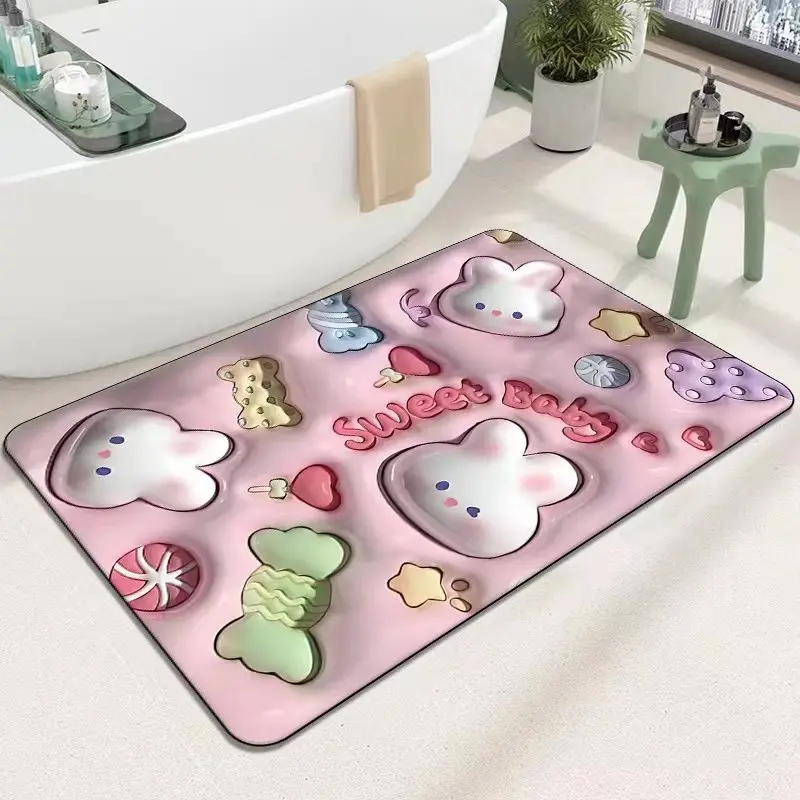 3D Visual Effect Bathroom Bath Mat Floor Mat Water Absorbent Non Slip Mats Shower Room Rug Cute Flower Pattern Carpet 40x60cm