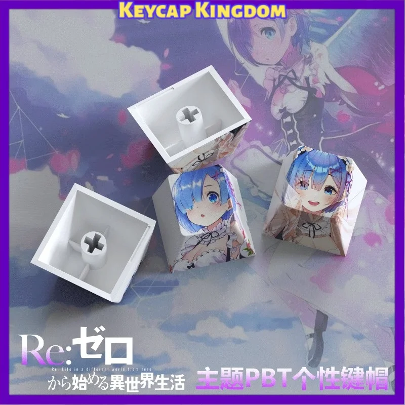 Re:Zero Rem Ram Emilia Anime PBT Keycaps Cherry Profile 5-Side Dye Sub MX CrossStem Keycap PC Gaming Keyboard Accessories Gift