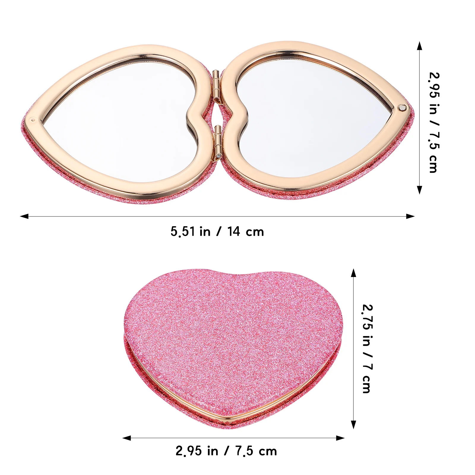 مرآة مكياج قابلة للطي على شكل قلب، مرآة محمولة للسفر مزدوجة الجوانب للنساء والفتيات، مرايا مدمجة #3