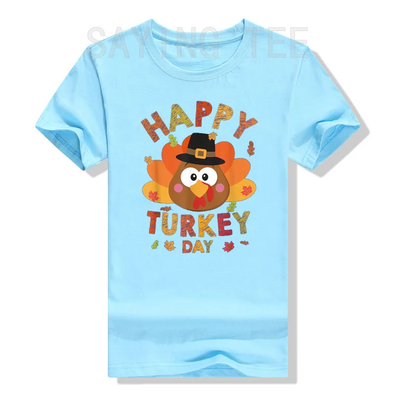 Happy Turkey Day Autumn Fall Thanksgiving Family Kids T-Shirt Gifts Cute Funny Thankful Graphic Outfits Humorous Saying Tee Tops