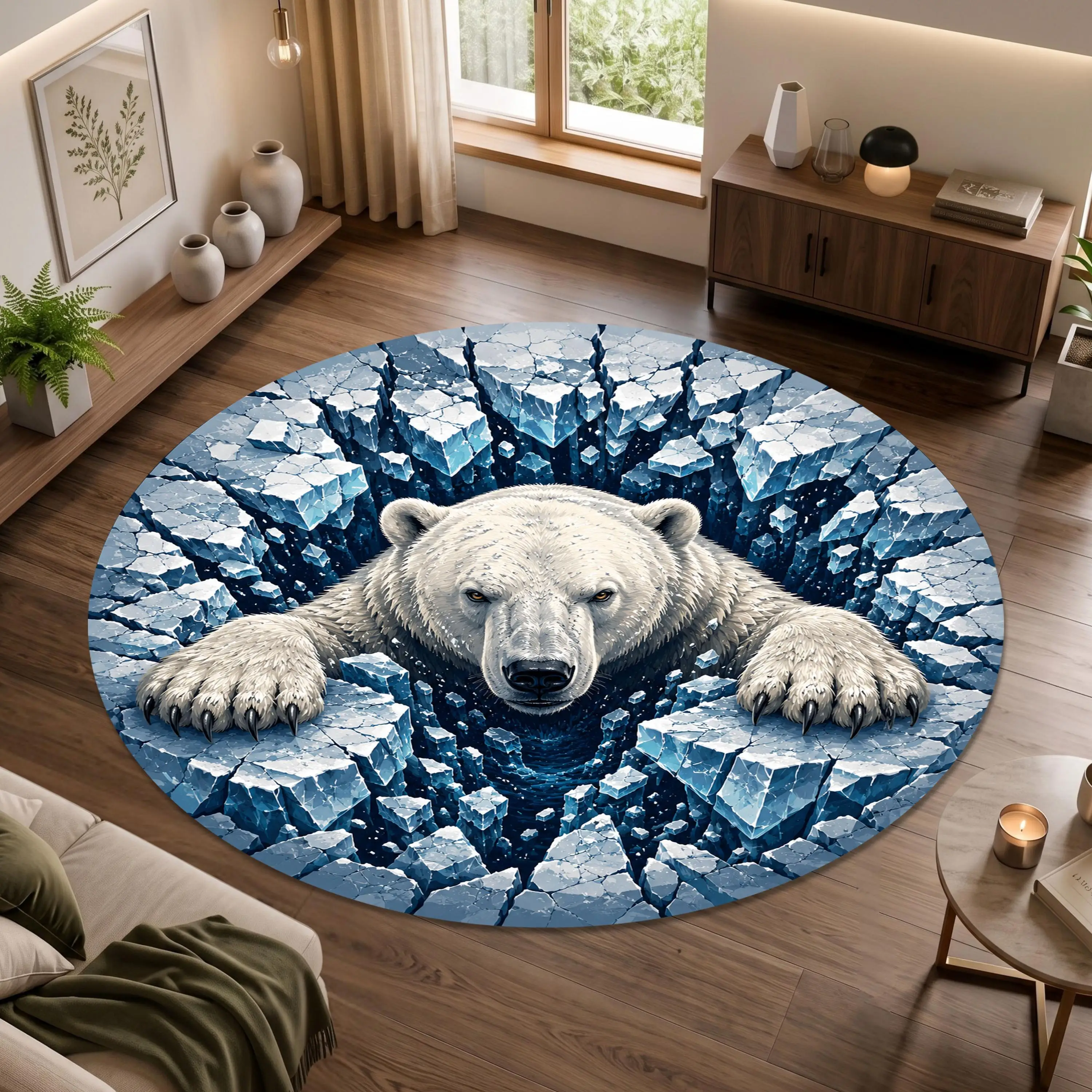 Polar Bear Ice Abyss Round Rug Coffee Table Side Floor Mat Studio Entry Hallway Home Decor Lounge Area Rug House Carpet