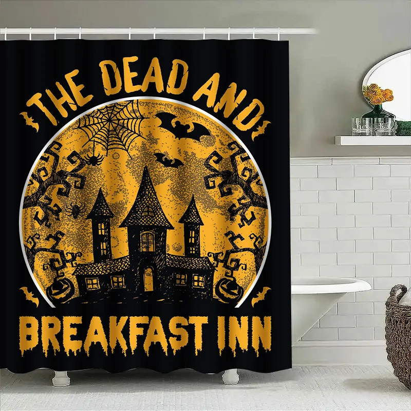 

Tuniu Spooky Halloween Ghost House Bat Shower Curtain for Bathroom Black Decor Fast Inn