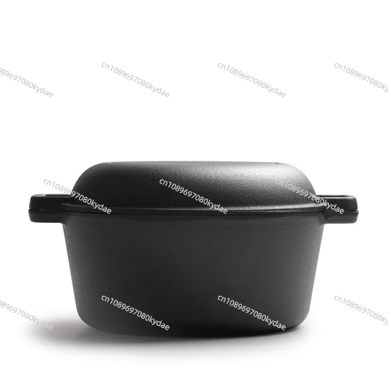 2-in-1 Multifunctional Cast Iron Dutch Oven for Baking, Frying & Stewing - Deepened Binaural Design