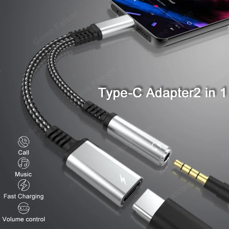 2 in 1 Type C to USB C PD 60W Fast Charging and Auxiliary 3.5mm Headphone Jack Adapter For OnePlus Huawei Samsung Aux Adapter