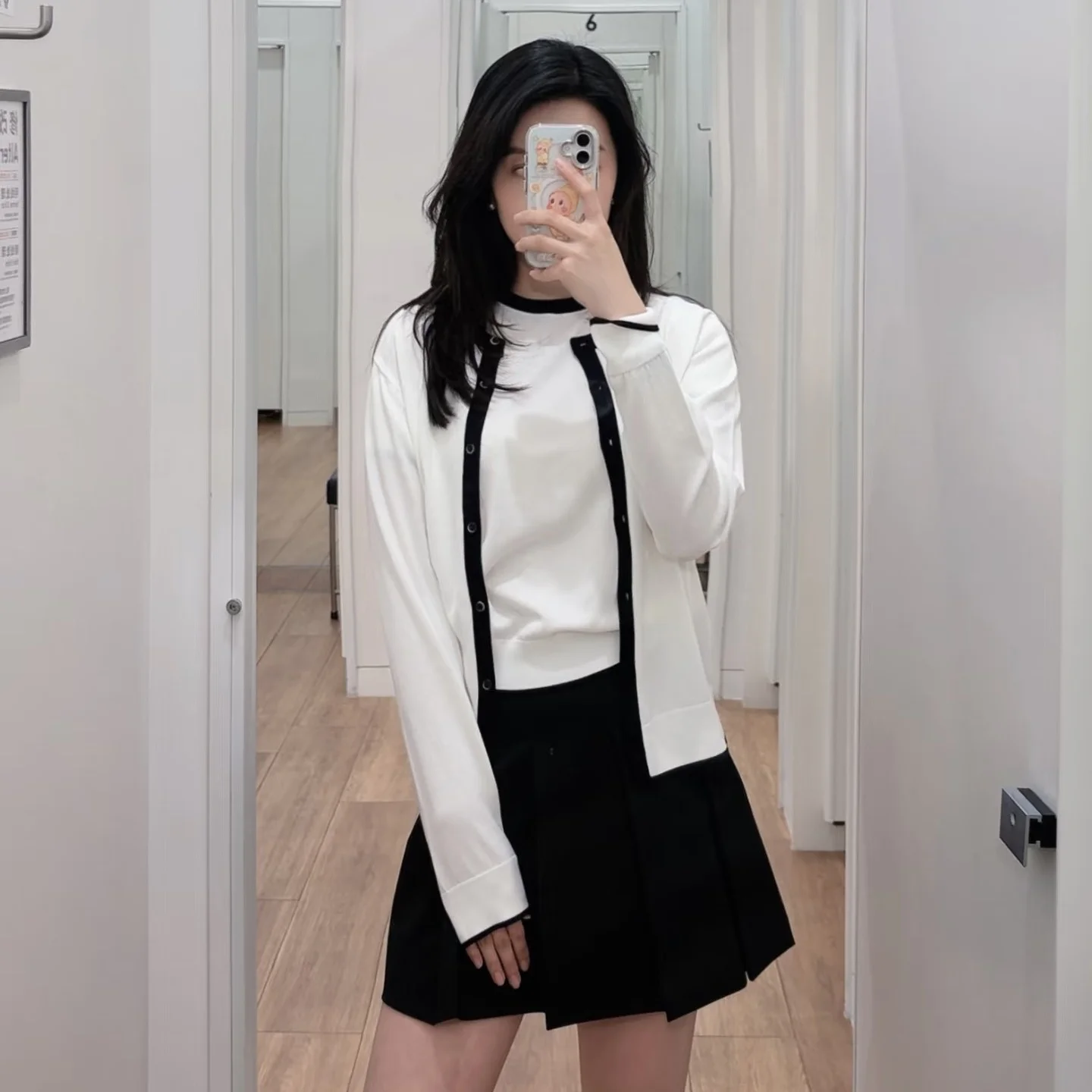 

Spring Women's Cotton Modal Blend round Ne Spliced Color Knitted Open Cardigan Sweater Small Fraance Sle Jaet