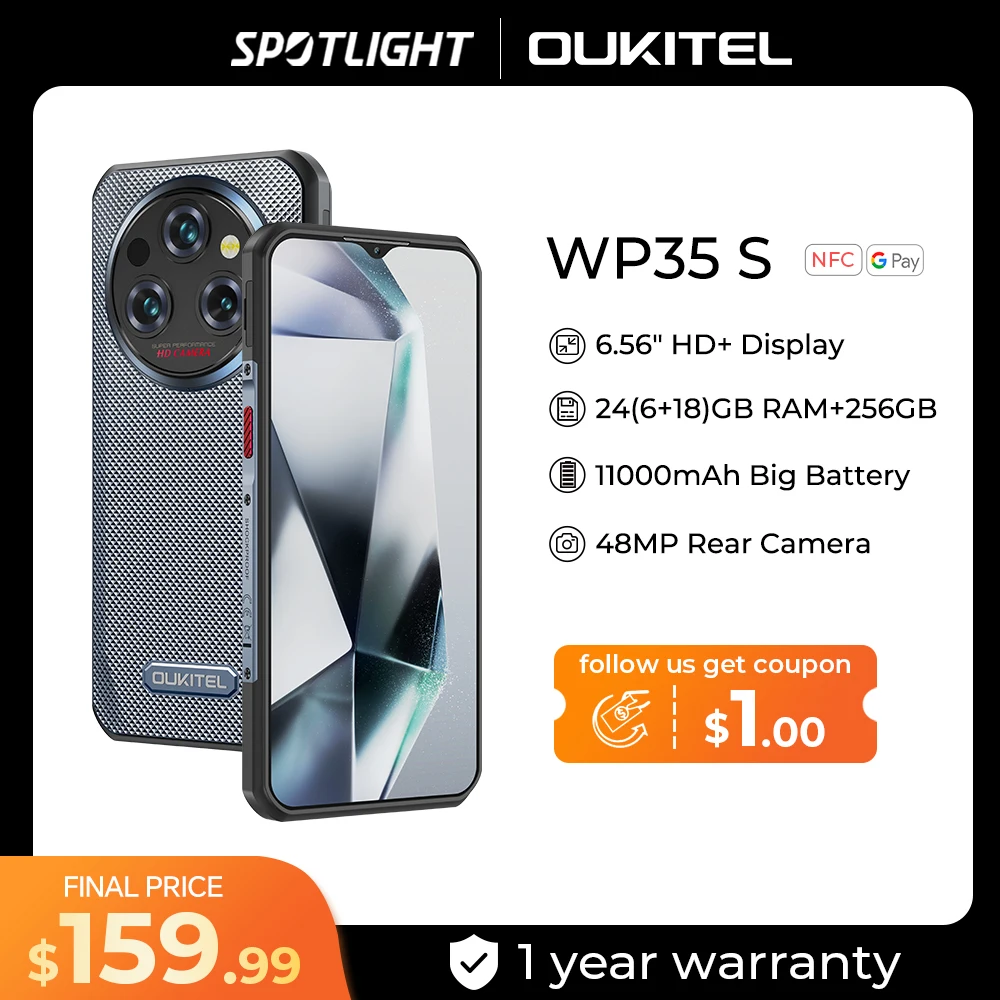 Oukitel WP35 S 견고한 휴대폰, 24GB(6 + 18)+ 256GB 11000mAh 휴대폰, 안드로이드 NFC 견고한 스마트폰 비즈니스 휴대폰 