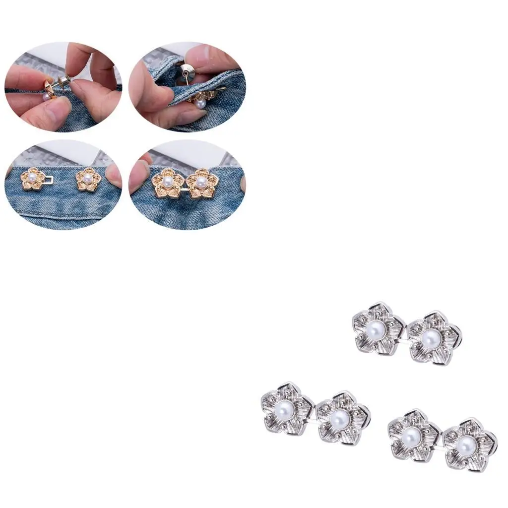 

L4ME Pearls Flower Waist Buckles 3PCS Waist Adjuster For Loose Jeans Pants Sleeves
