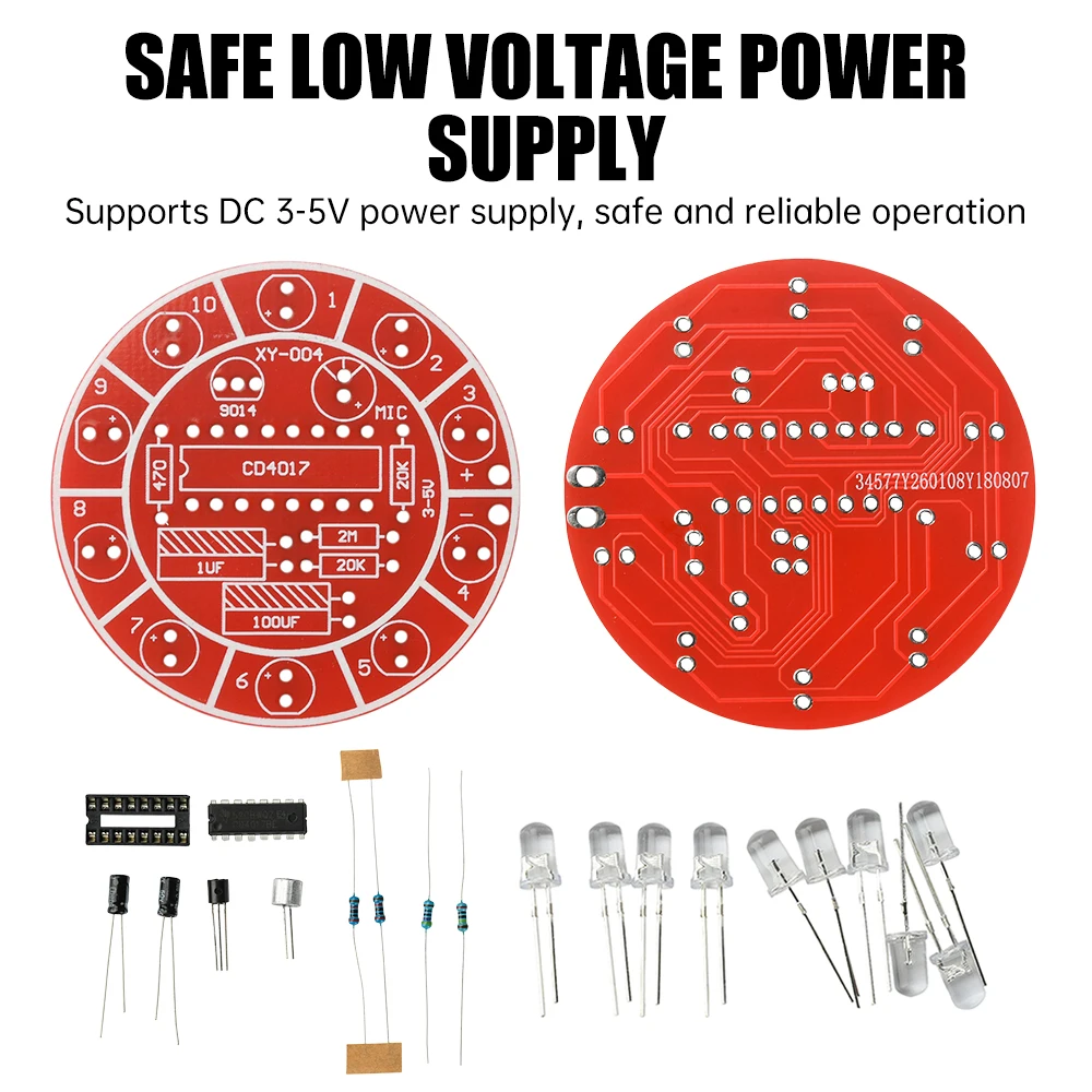 

DIY Soldering Practice Kit DC 3-5V Voice-Activated Rotating LED Running Light Electronics Circuit Board with 10-LED Array