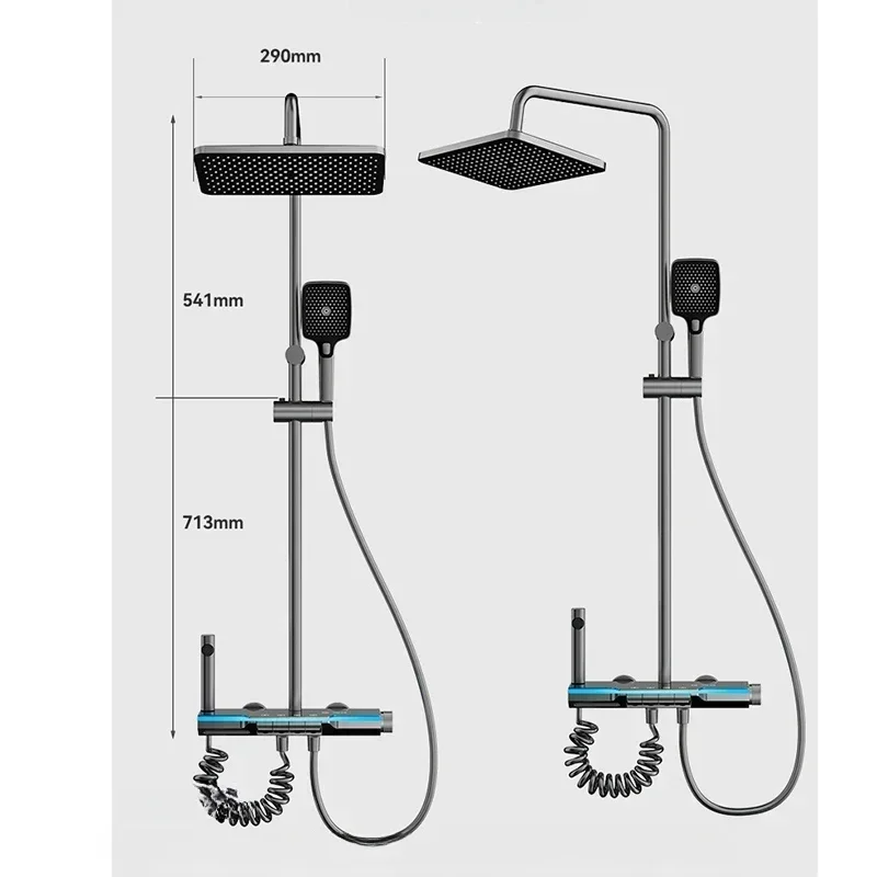 Système de douche pressurisé à affichage numérique de la température, ensemble de douche à 4 sorties d\'eau, pluie intelligente, montage mural