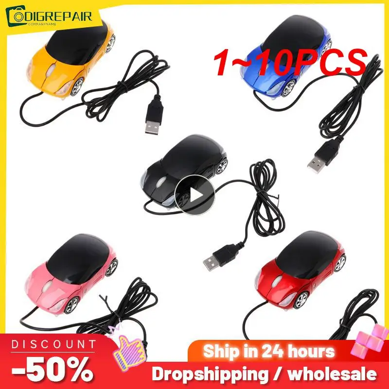 1~10PCS Durable Wired Mouse 1000DPI Mini Car Shape USB 3D Optical Innovative 2 Headlights Gaming Mouse For PC Laptop Computer