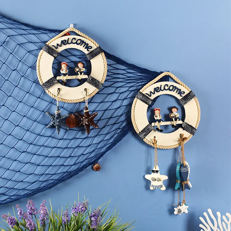 Anillo Salvavidas Decorativo de Madera de 30 cm. Perchero para llaves en la entrada. Decoración de Pared y Puerta de Estilo Mediterráneo.