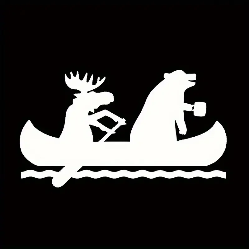 [Adventure Car Sticker] Outdoor Adventure Car Sticker | Moose And Bear in a Canoe - Suitable for Car Windows